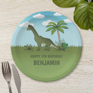 Cartoon Brachiosaurus Dinosaur Kid's Birthday Paper Plates