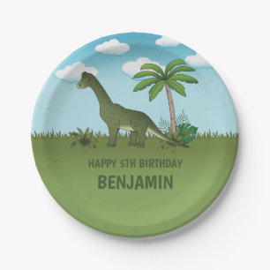 Cartoon Brachiosaurus Dinosaur Kid's Birthday Paper Plates