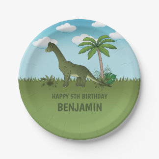 Cartoon Brachiosaurus Dinosaur Kid's Birthday Paper Plates