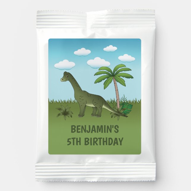 Cartoon Brachiosaurus Dinosaur Tropical Birthday Hot Chocolate Drink Mix (Front)