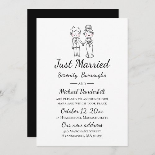 Cartoon Bride Groom Black Just Married Wedding  Announcement
