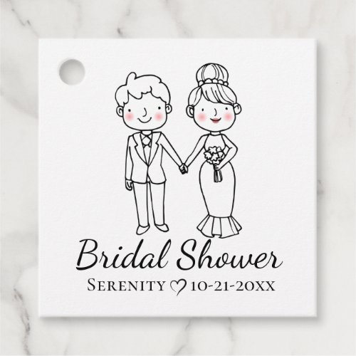 Cartoon Bride Groom Black White Bridal Shower Favor Tags