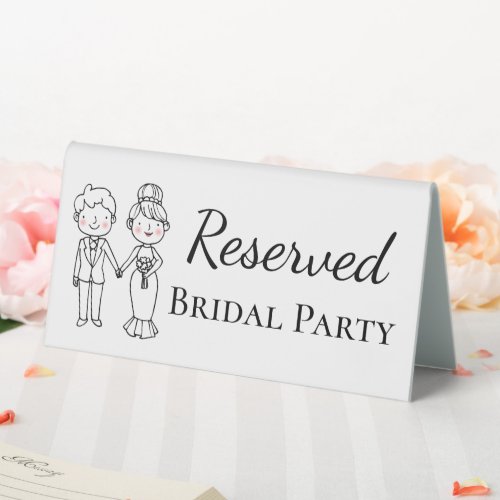 Cartoon Bride Groom Bridal Party Reserved Wedding Table Tent Sign