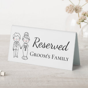 Cartoon Bride Groom Grooms Family Reserved Wedding Table Tent