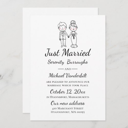 Cartoon Bride Groom Just Married Wedding  Announcement