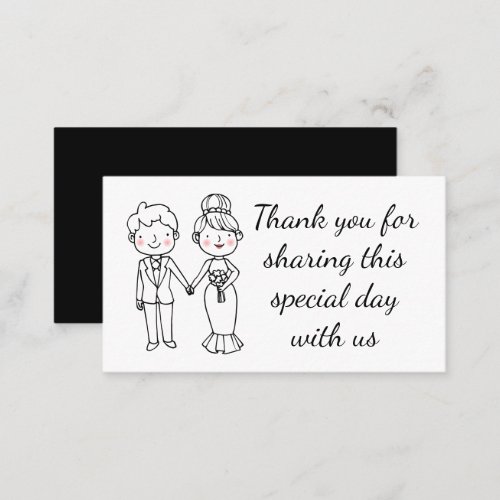 Cartoon Bride Groom Thank You Black Wedding   Place Card