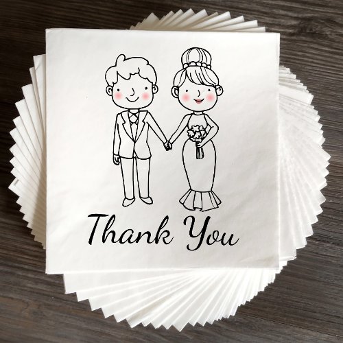 Cartoon Bride Groom Thank You Whimsical Wedding Napkins