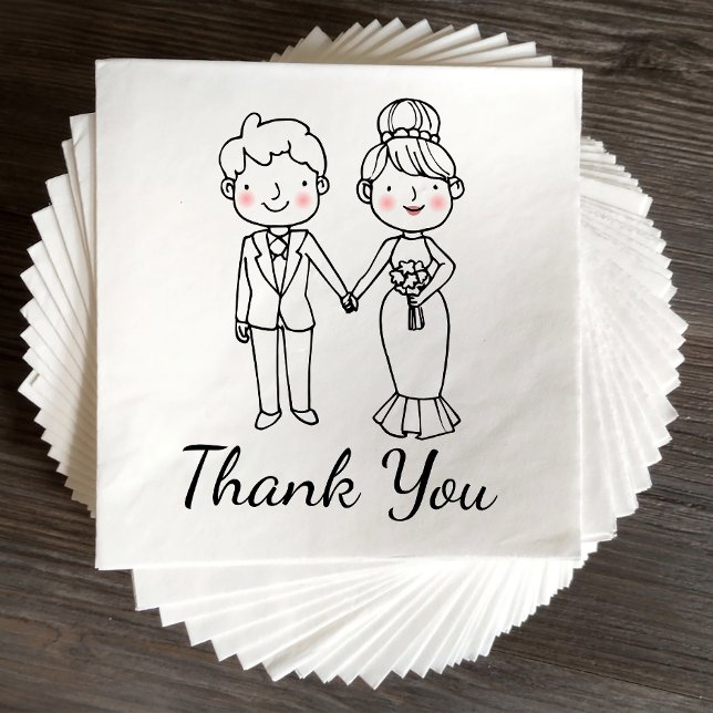 Cartoon Bride Groom Thank You Whimsical Wedding Napkins (Creator Uploaded)