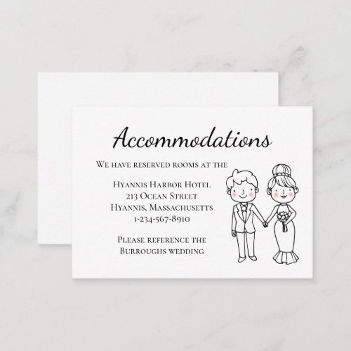 Cartoon Bride Groom Wedding Accommodations Enclosure Card