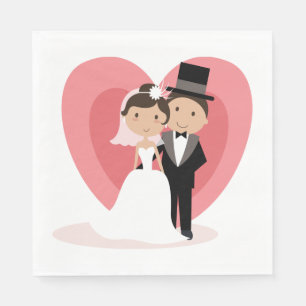 Cartoon Bride Groom Wedding Just Married Heart Napkins