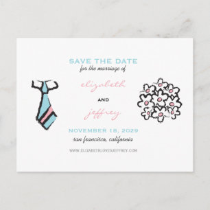 Cartoon Bride Groom Wedding Save The Date Postcard