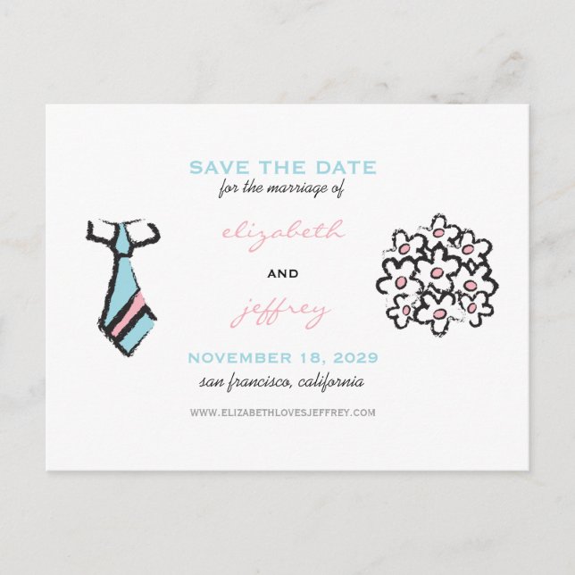 Cartoon Bride Groom Wedding Save The Date Postcard (Front)