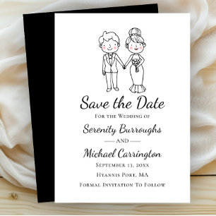 Cartoon Bride Groom Wedding Save The Date Wedding Invitation