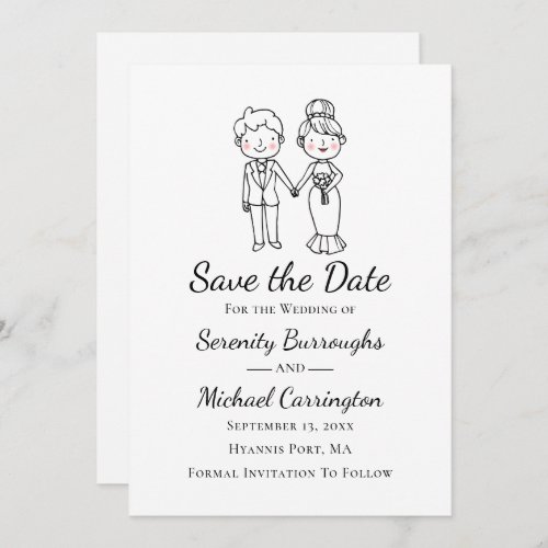 Cartoon Bride Groom  Wedding Save The Date Wedding Invitation