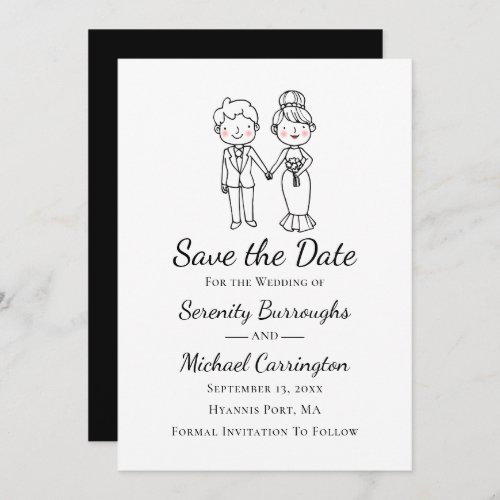 Cartoon Bride Groom  Wedding Save The Date Wedding Invitation