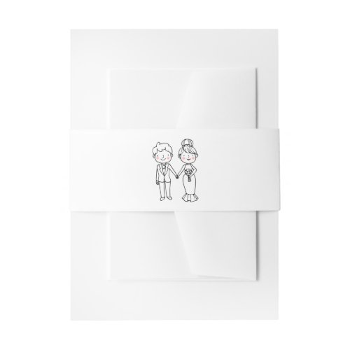 Cartoon Bride Groom Whimsical Black White Wedding Invitation Belly Band