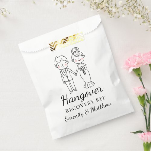 Cartoon Bride Groom Whimsical Wedding Hangover Kit Favor Bag