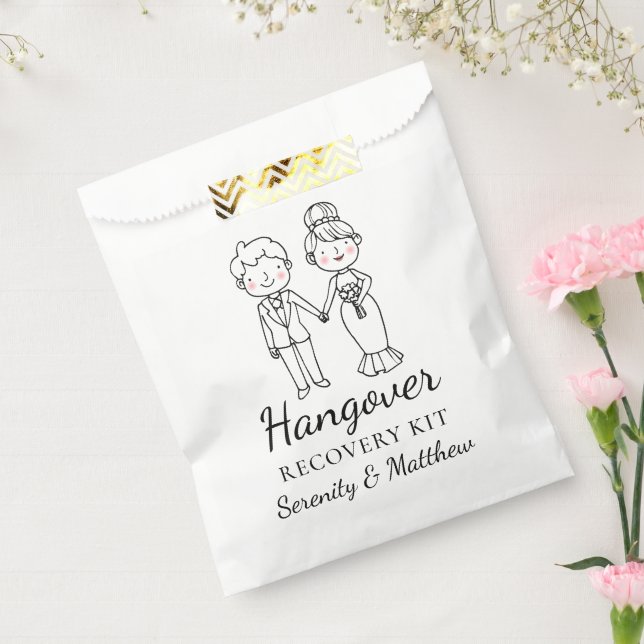 Cartoon Bride Groom Whimsical Wedding Hangover Kit Favor Bag (Sealed)