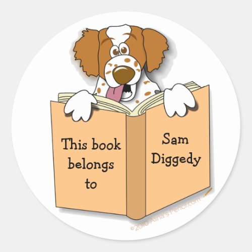 Cartoon Brittany Dog Bookplate Stickers Template