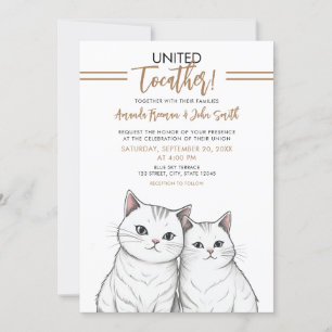 Cartoon Brown and White Cute Cats Wedding Invitation