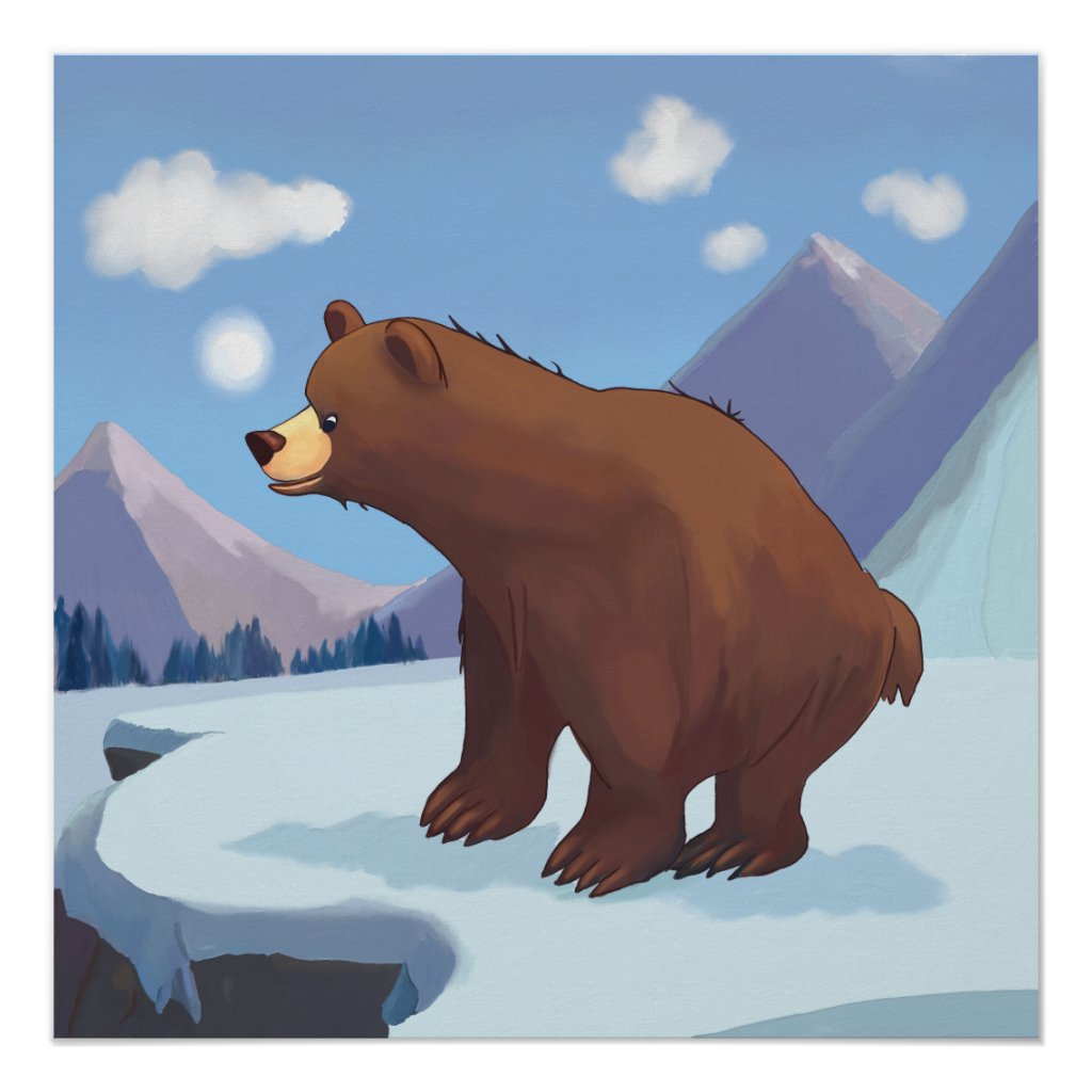Cartoon Brown bear in the mountains