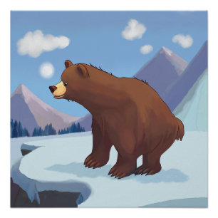 Cartoon Brown bear in the mountains Poster
