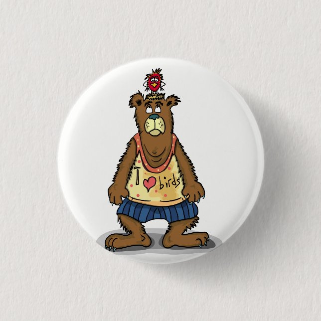 Cartoon Brown bear standing on his back feet Button (Front)
