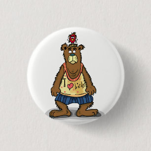 Cartoon Brown bear standing on his back feet Button