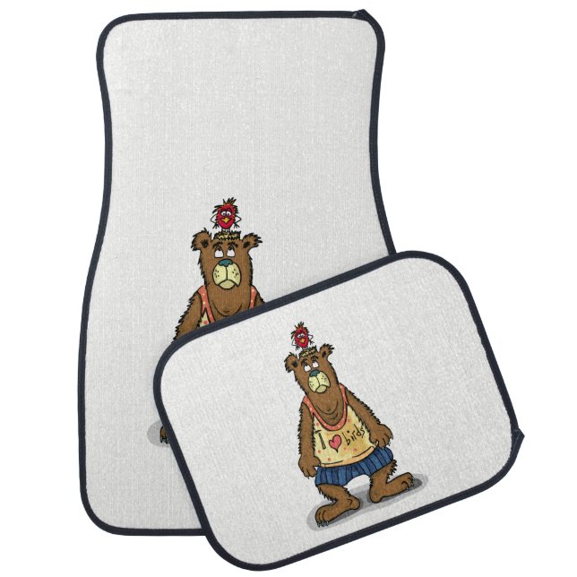 Cartoon Brown bear standing on his back feet Car Mat (Set)