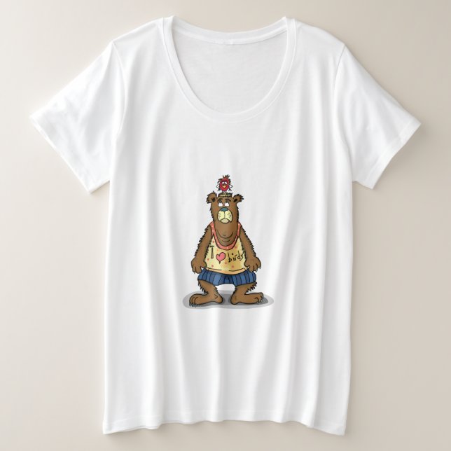 Cartoon Brown bear standing on his back feet Plus Size T-Shirt (Design Front)