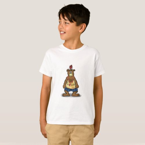 Cartoon Brown bear standing on his back feet T_Shirt