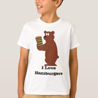 Cartoon Brown Bear With Huge Hamburger T-Shirt