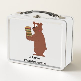 Cartoon Brown Bear With Huge Hamburger T-Shirt Metal Lunch Box