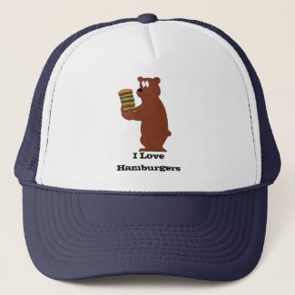 Cartoon Brown Bear With Huge Hamburger T-Shirt Trucker Hat