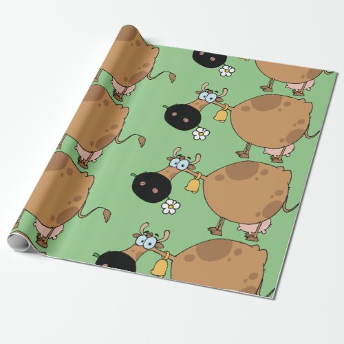 Cartoon Brown Cow Wrapping Paper