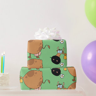Cartoon Brown Cow Wrapping Paper