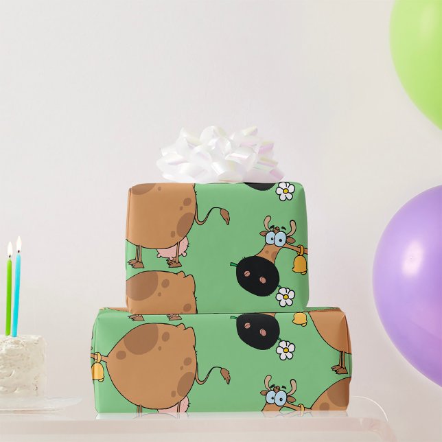 Cartoon Brown Cow Wrapping Paper (Creator Uploaded)