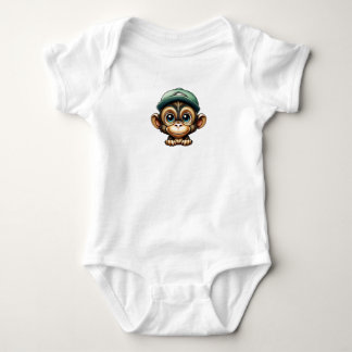 Cartoon Brown Cute and Fun Wide Eyed Baby Monkey Baby Bodysuit