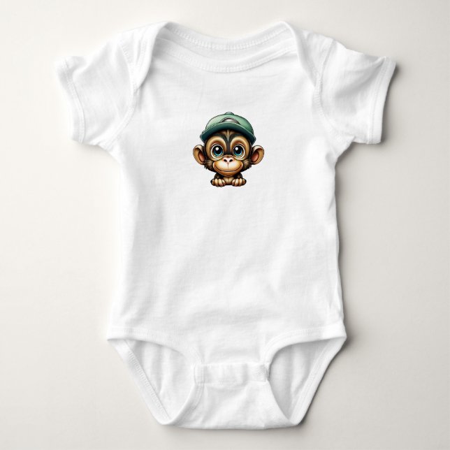 Cartoon Brown Cute and Fun Wide Eyed Baby Monkey Baby Bodysuit (Front)