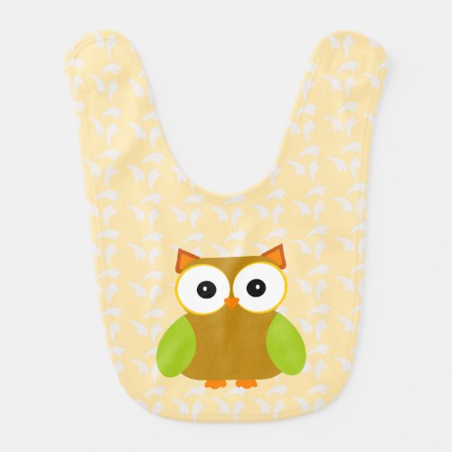 Cartoon Brown Owl Green Wings Baby Bib