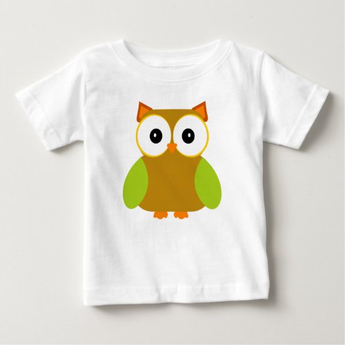 Cartoon Brown Owl Green Wings Baby T_Shirt