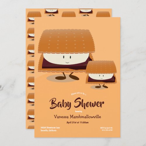 Cartoon Brown White Smore Character Baby Shower Invitation