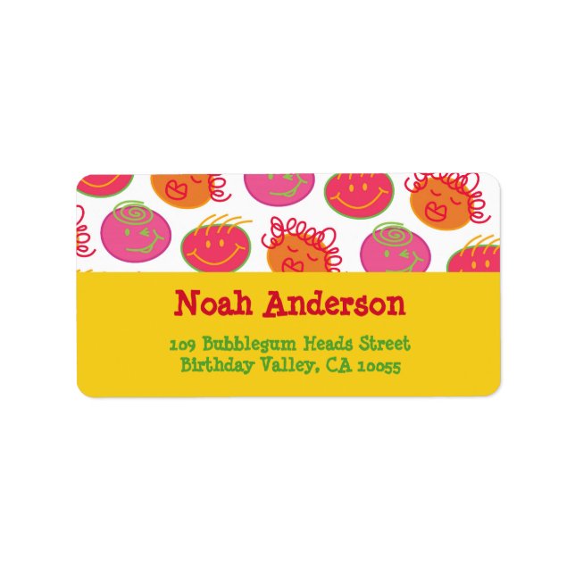 Cartoon Bubblegum Face Children Kids Party Labels (Front)