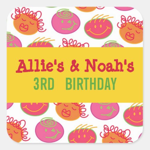 Cartoon Bubblegum Heads Twins Children Party Gift  Square Sticker