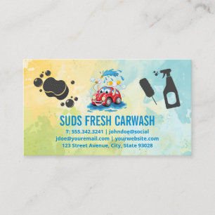 Cartoon Buggy Car Wash Auto Services Cleaning Business Card