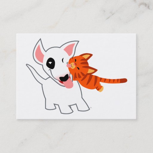 Customizable Cartoon Bull Terrier and Kitten ACEO/Business Card
