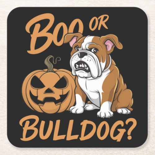 Cartoon Bulldog Halloween Pop Art  Square Paper Coaster