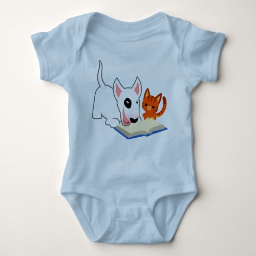 Cartoon Bullie and Kitty with Book Baby Clothing Baby Bodysuit