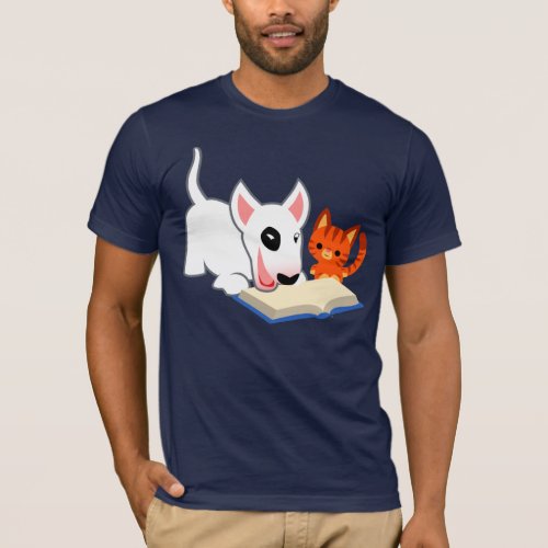 Cartoon Bullie and Kitty with Book T_Shirt
