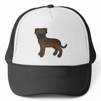 Cartoon Bullmastiff Dog In Brindle Coat Trucker Hat